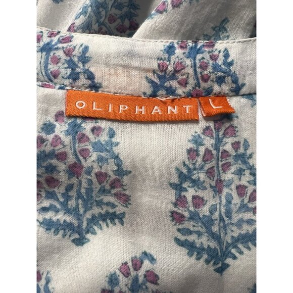 Oliphant Tuckernuck Gauze Cotton Block Print Dress L Blue Pink Tiered Above Knee - Picture 8 of 9